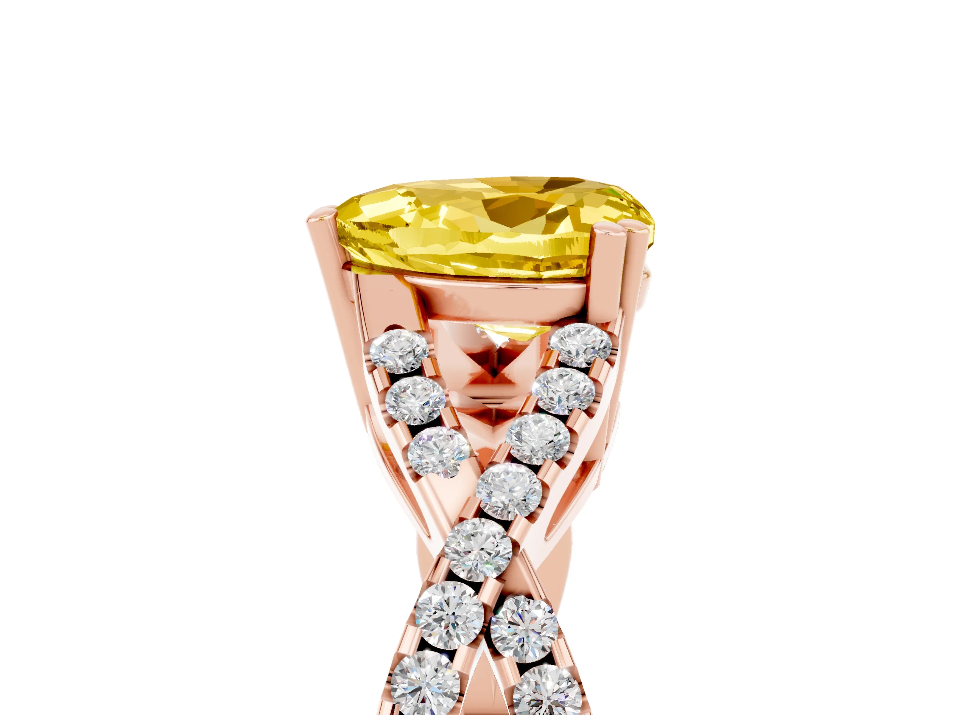 Rose gold Heart Cut Yellow Sapphire Solitaire Ring with Four-Prong Setting and Twisted Pavé Band_17