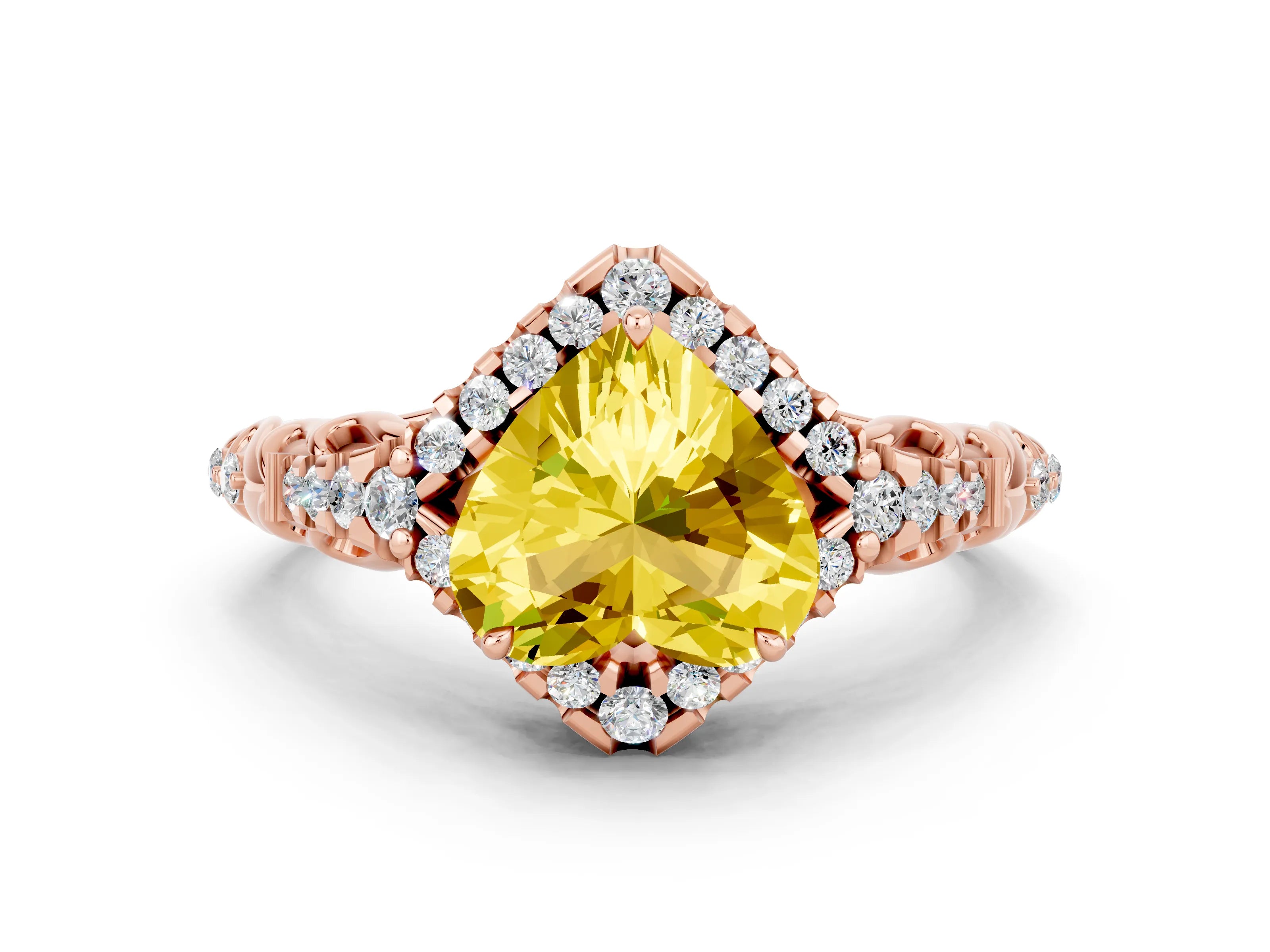 Rose gold Heart Cut Yellow Sapphire Solitaire Ring with Hidden Halo and Pavé Band_12