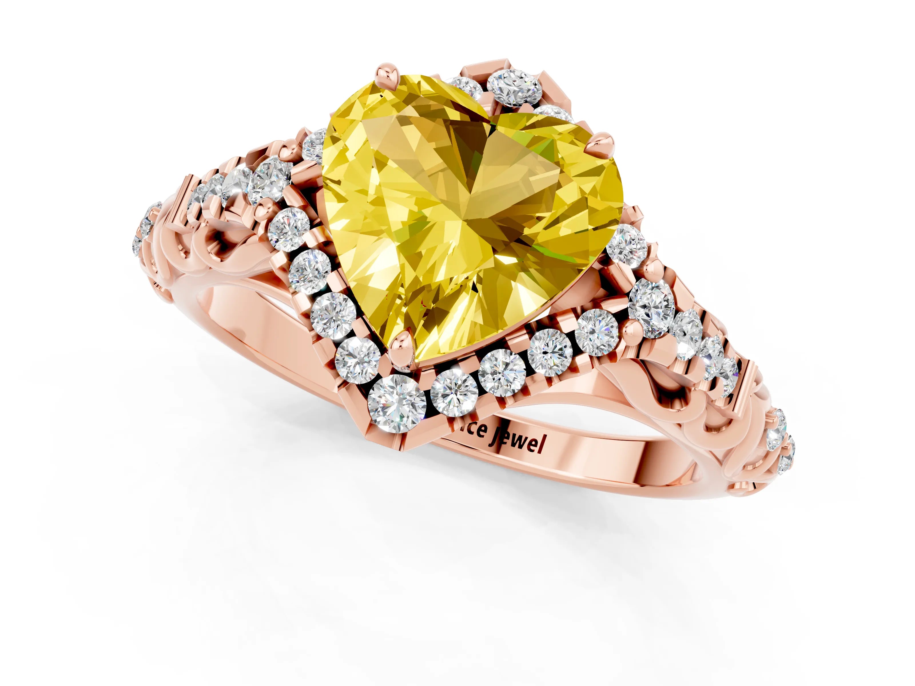 Rose gold Heart Cut Yellow Sapphire Solitaire Ring with Hidden Halo and Pavé Band_13