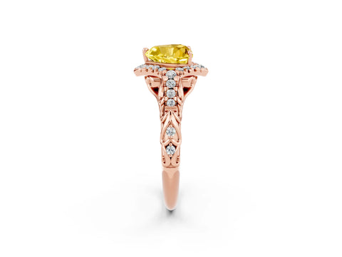 Rose gold Heart Cut Yellow Sapphire Solitaire Ring with Hidden Halo and Pavé Band_14