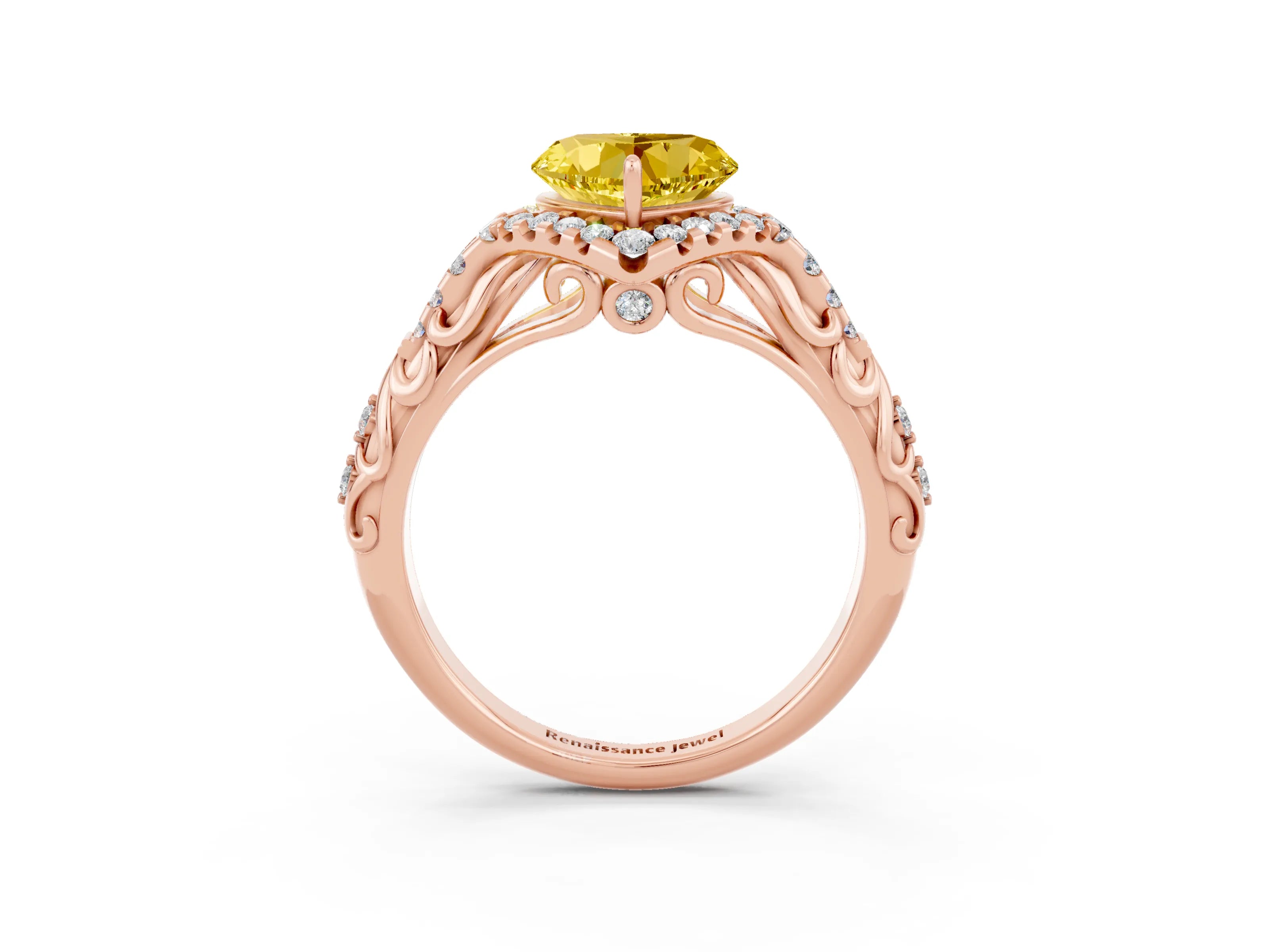Rose gold Heart Cut Yellow Sapphire Solitaire Ring with Hidden Halo and Pavé Band_15