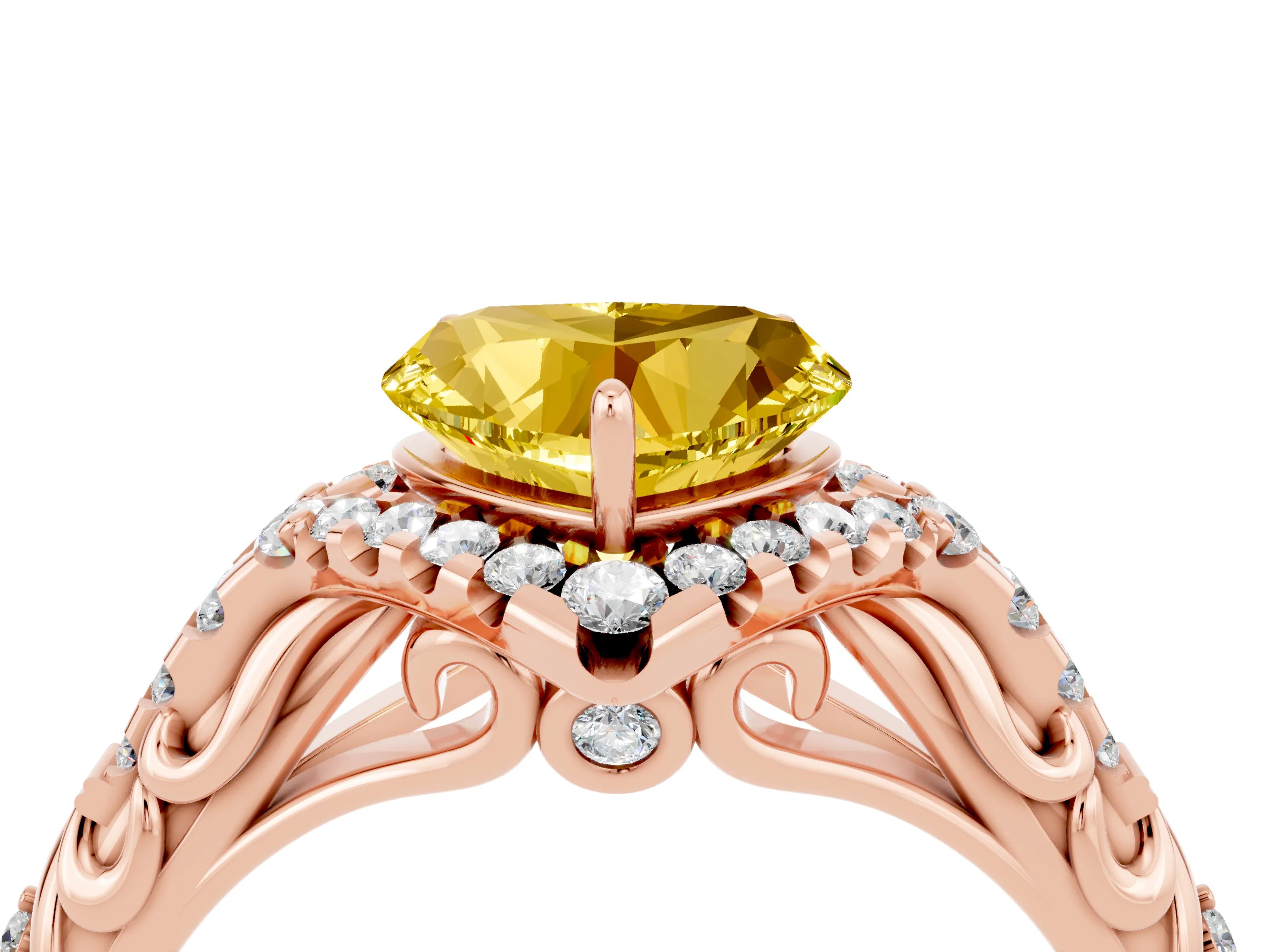 Rose gold Heart Cut Yellow Sapphire Solitaire Ring with Hidden Halo and Pavé Band_16