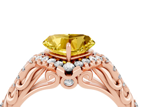 Rose gold Heart Cut Yellow Sapphire Solitaire Ring with Hidden Halo and Pavé Band_16