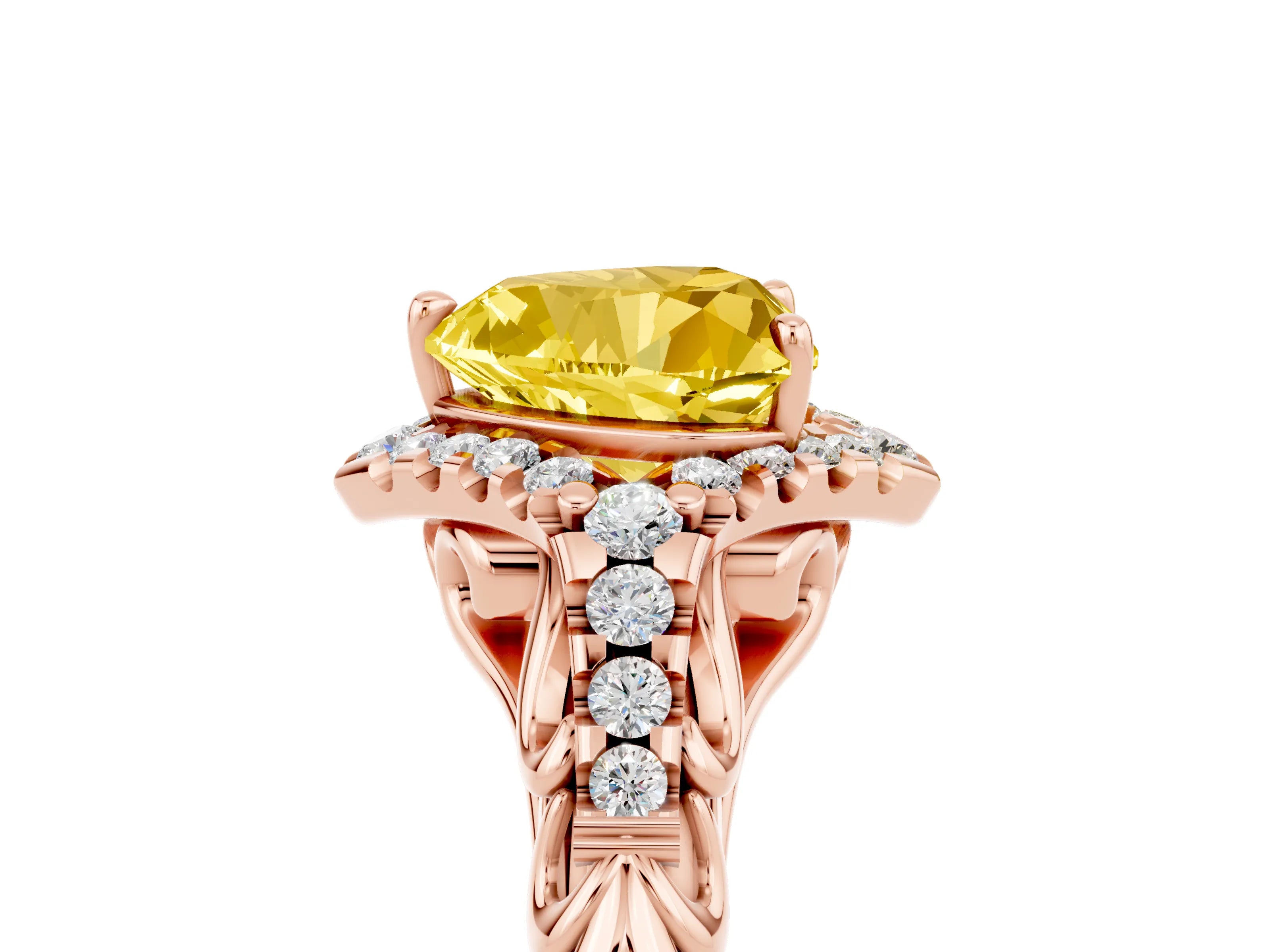 Rose gold Heart Cut Yellow Sapphire Solitaire Ring with Hidden Halo and Pavé Band_17