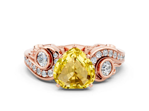 Rose gold Heart Cut Yellow Sapphire Solitaire Ring with Milgrain Pavé Band and Four-Prong Setting_24
