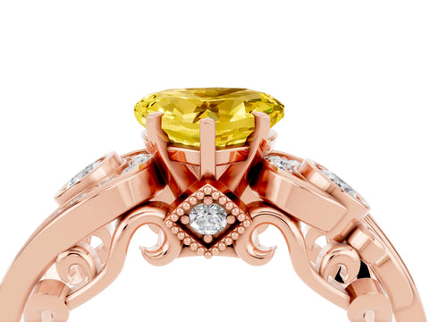 Rose gold Heart Cut Yellow Sapphire Solitaire Ring with Milgrain Pavé Band and Four-Prong Setting_28