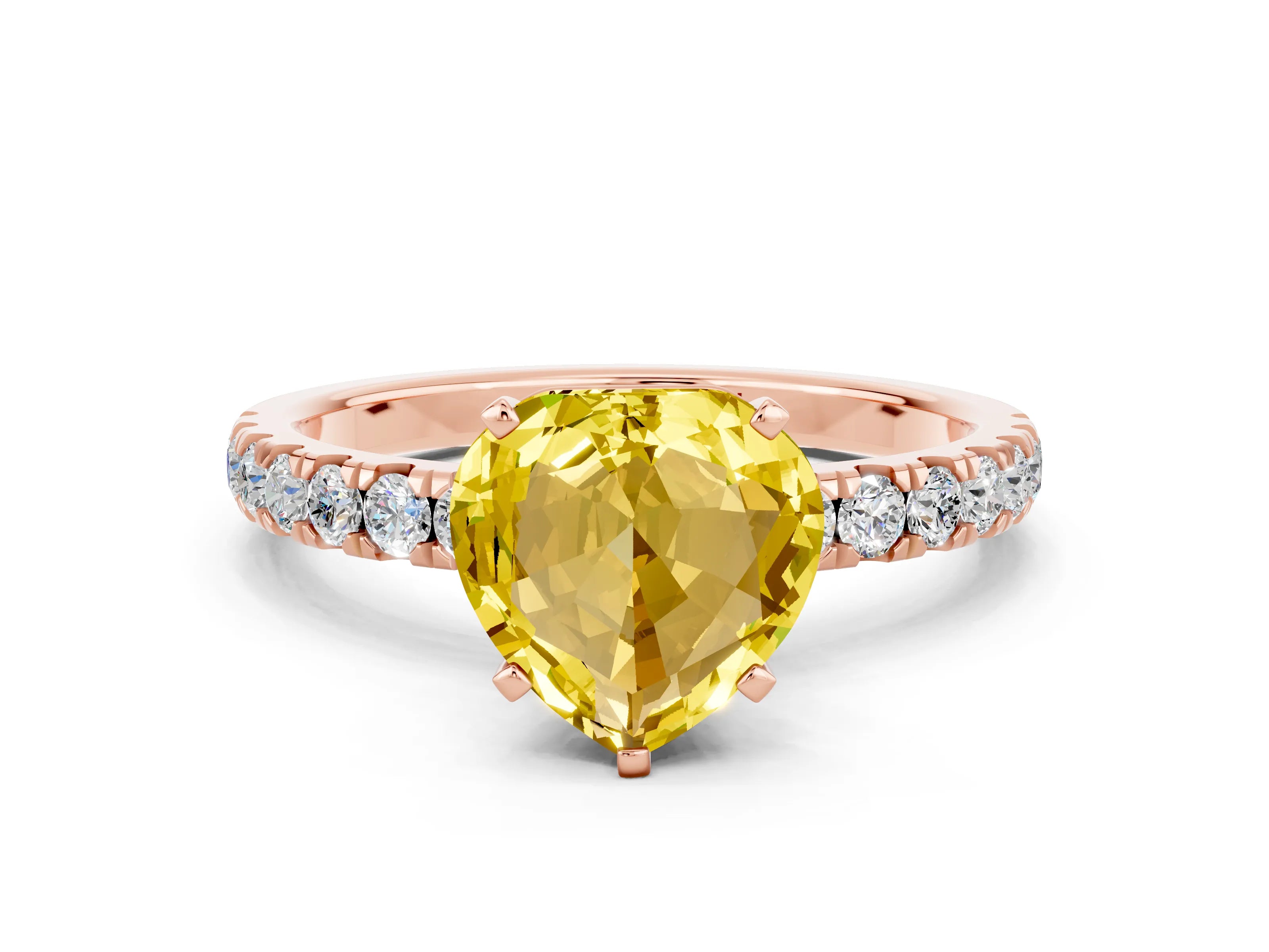 Rose gold Heart Cut Yellow Sapphire Solitaire Ring with Pavé Accents and Four-Prong Setting_24