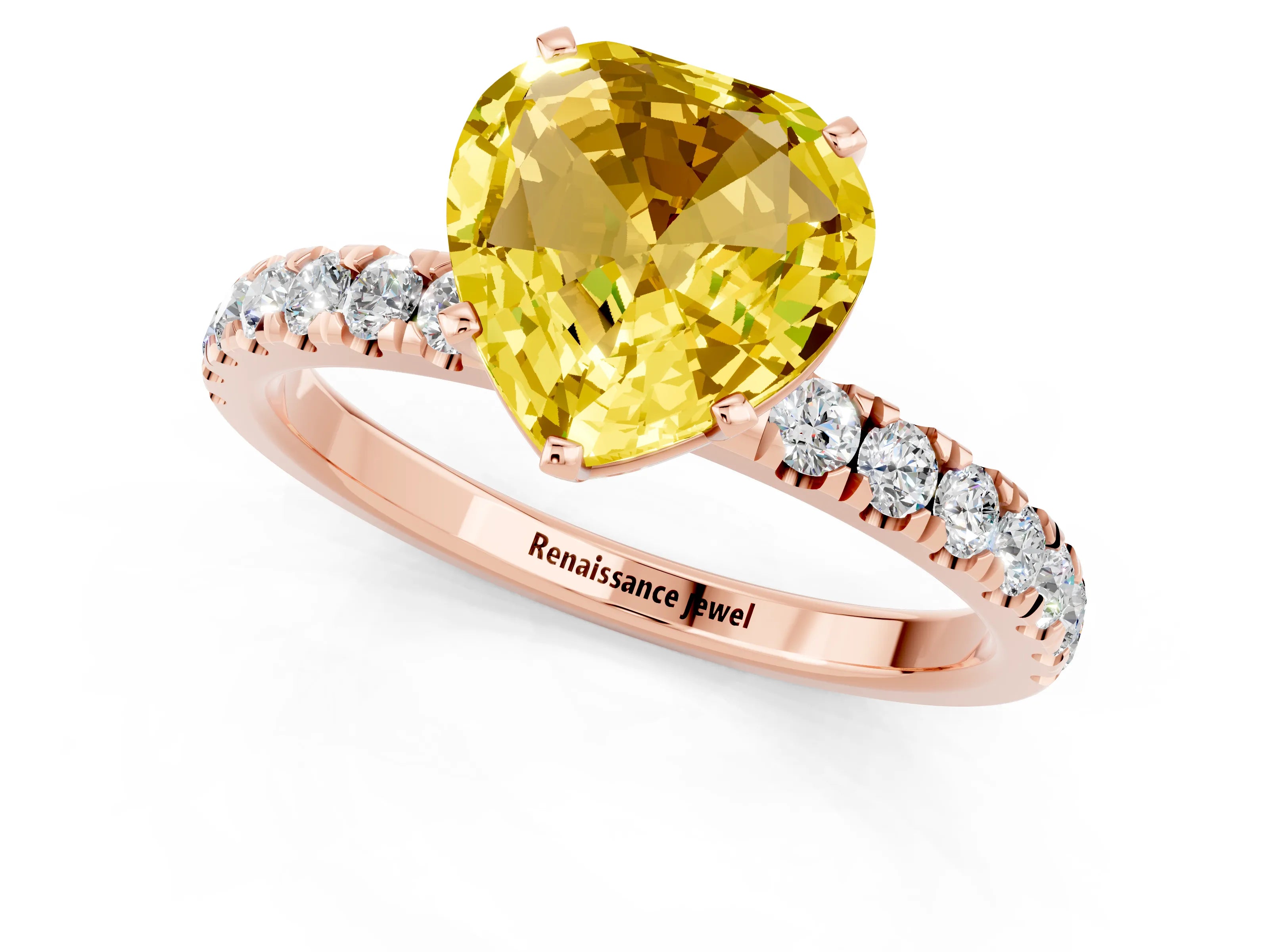 Rose gold Heart Cut Yellow Sapphire Solitaire Ring with Pavé Accents and Four-Prong Setting_25
