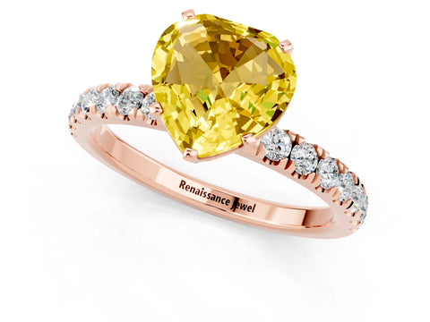 Rose gold Heart Cut Yellow Sapphire Solitaire Ring with Pavé Accents and Four-Prong Setting_25