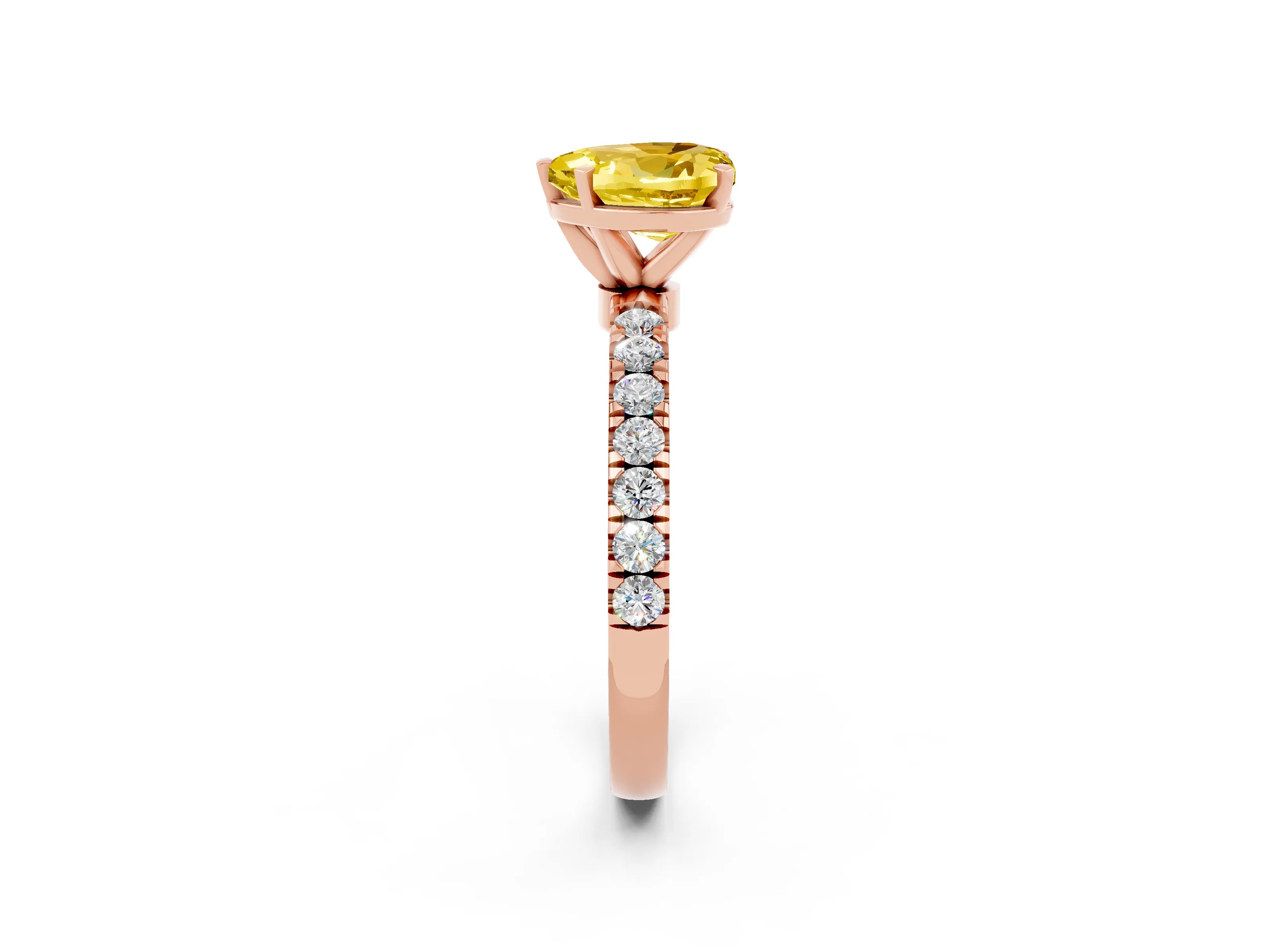 Rose gold Heart Cut Yellow Sapphire Solitaire Ring with Pavé Accents and Four-Prong Setting_26