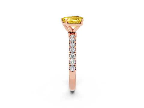 Rose gold Heart Cut Yellow Sapphire Solitaire Ring with Pavé Accents and Four-Prong Setting_26
