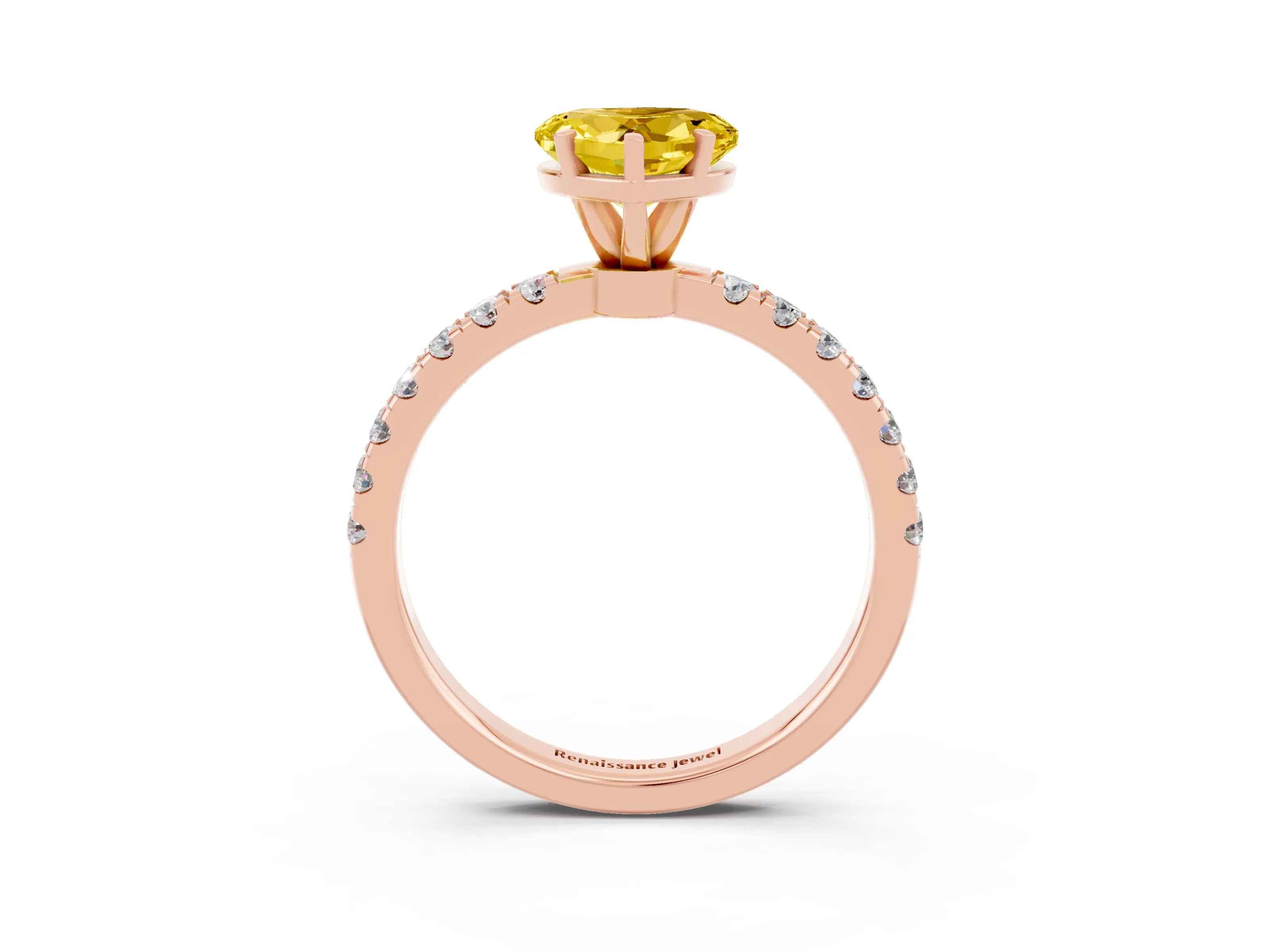 Rose gold Heart Cut Yellow Sapphire Solitaire Ring with Pavé Accents and Four-Prong Setting_27