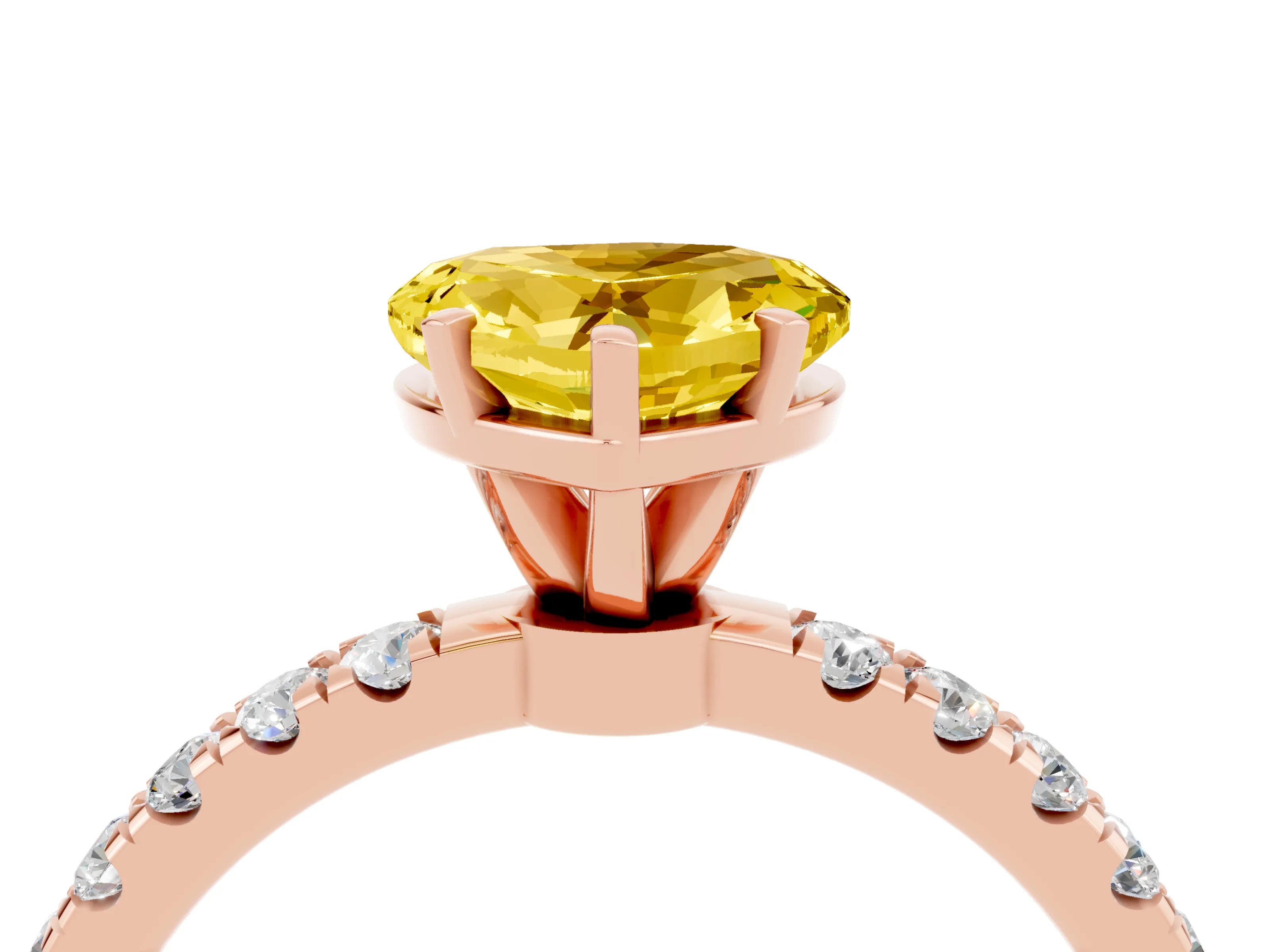 Rose gold Heart Cut Yellow Sapphire Solitaire Ring with Pavé Accents and Four-Prong Setting_28