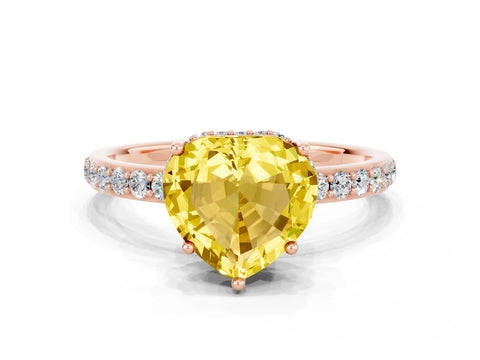 Rose gold Heart Cut Yellow Sapphire Solitaire Ring with Pavé Band and Hidden Halo_47