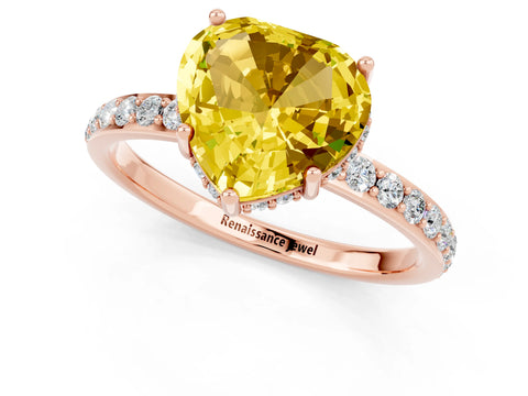Rose gold Heart Cut Yellow Sapphire Solitaire Ring with Pavé Band and Hidden Halo_48