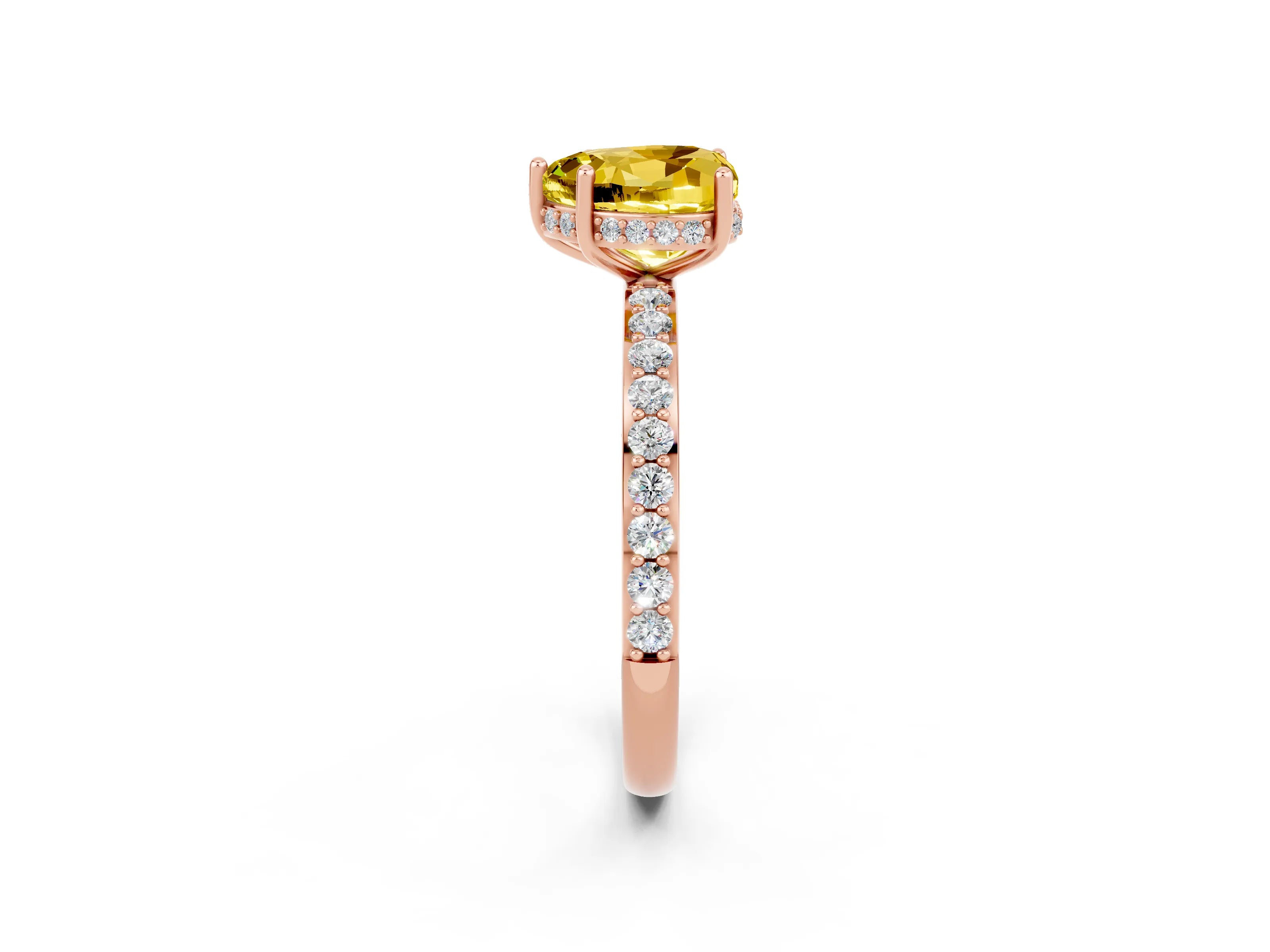 Rose gold Heart Cut Yellow Sapphire Solitaire Ring with Pavé Band and Hidden Halo_49