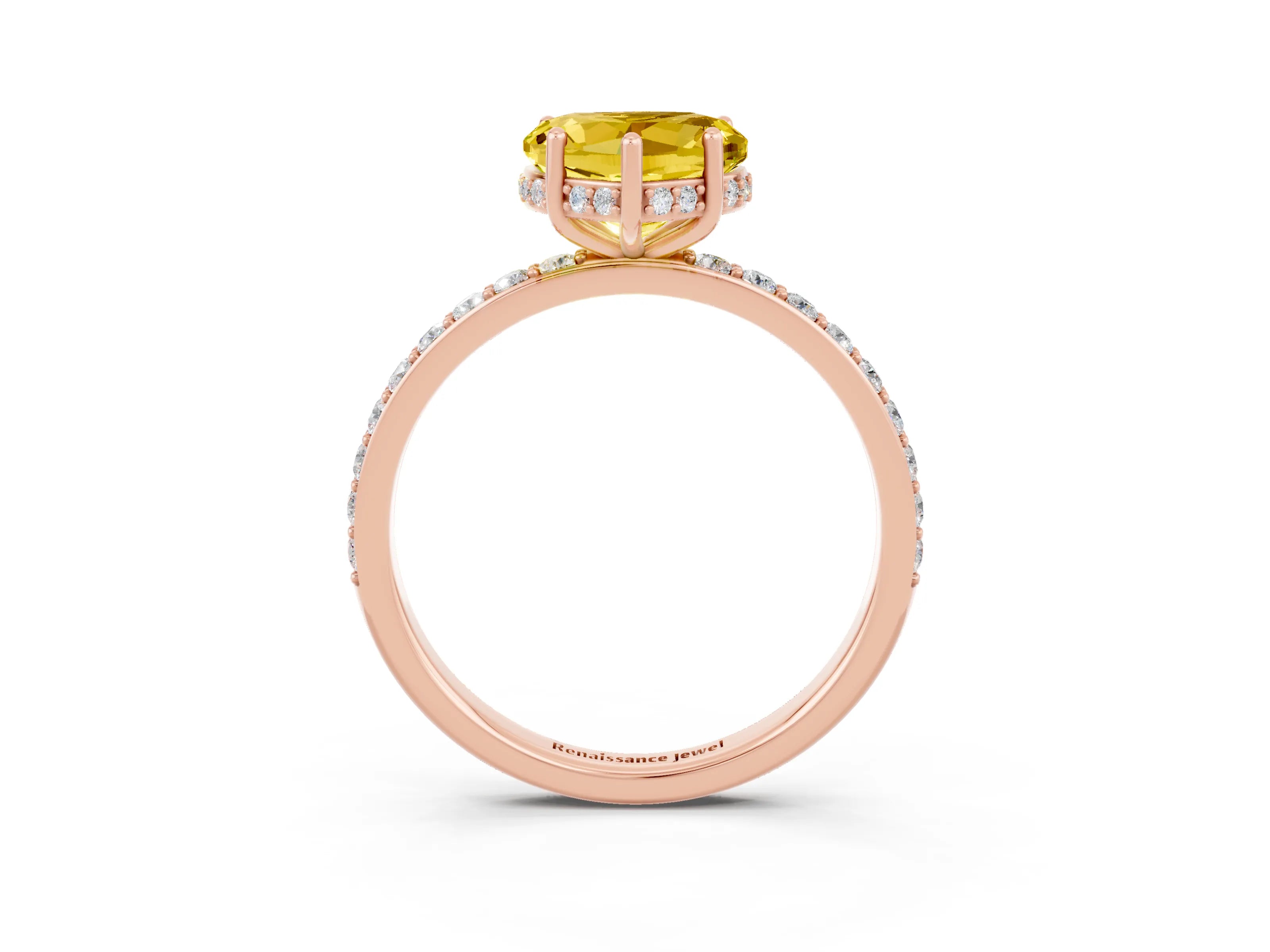 Rose gold Heart Cut Yellow Sapphire Solitaire Ring with Pavé Band and Hidden Halo_50