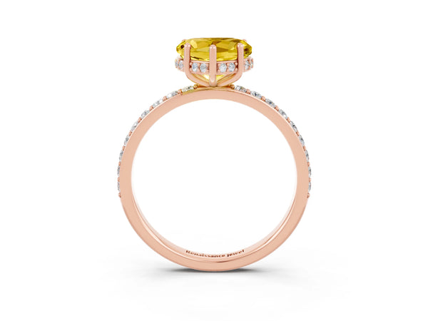 Rose gold Heart Cut Yellow Sapphire Solitaire Ring with Pavé Band and Hidden Halo