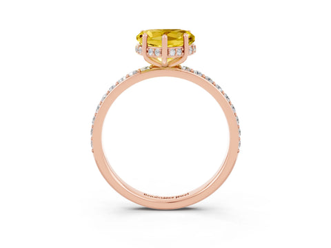 Rose gold Heart Cut Yellow Sapphire Solitaire Ring with Pavé Band and Hidden Halo_50