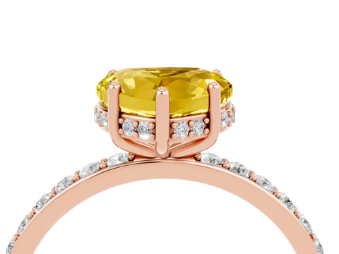 Rose gold Heart Cut Yellow Sapphire Solitaire Ring with Pavé Band and Hidden Halo_51