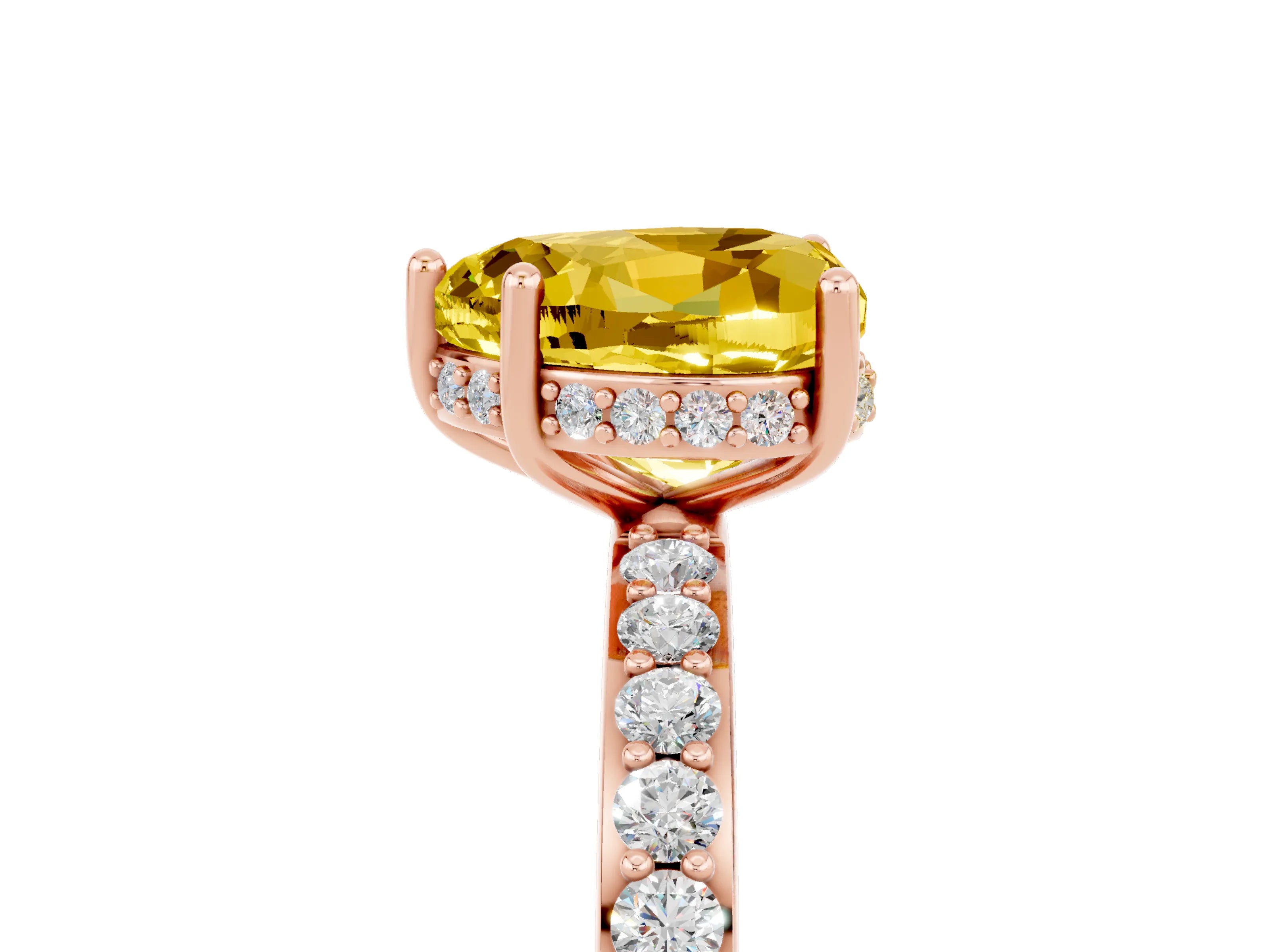 Rose gold Heart Cut Yellow Sapphire Solitaire Ring with Pavé Band and Hidden Halo_52