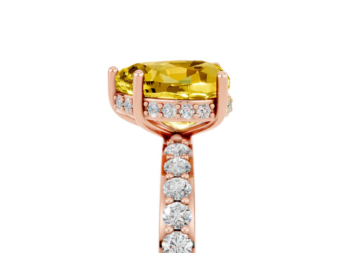 Rose gold Heart Cut Yellow Sapphire Solitaire Ring with Pavé Band and Hidden Halo_52