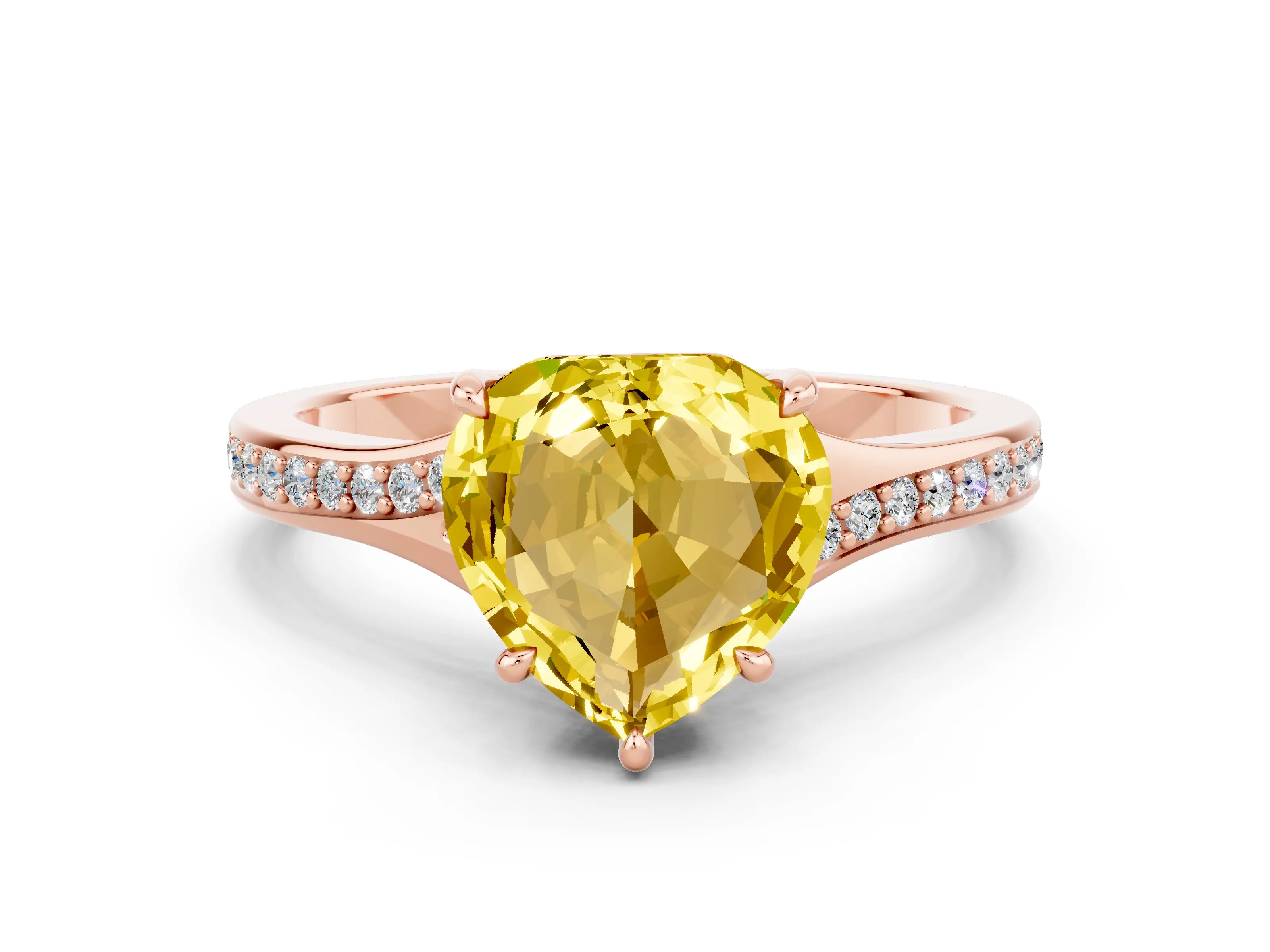 Rose gold Heart Cut Yellow Sapphire Solitaire Ring with Pavé Band and Prong Setting_12