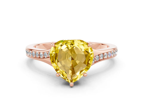 Rose gold Heart Cut Yellow Sapphire Solitaire Ring with Pavé Band and Prong Setting_12