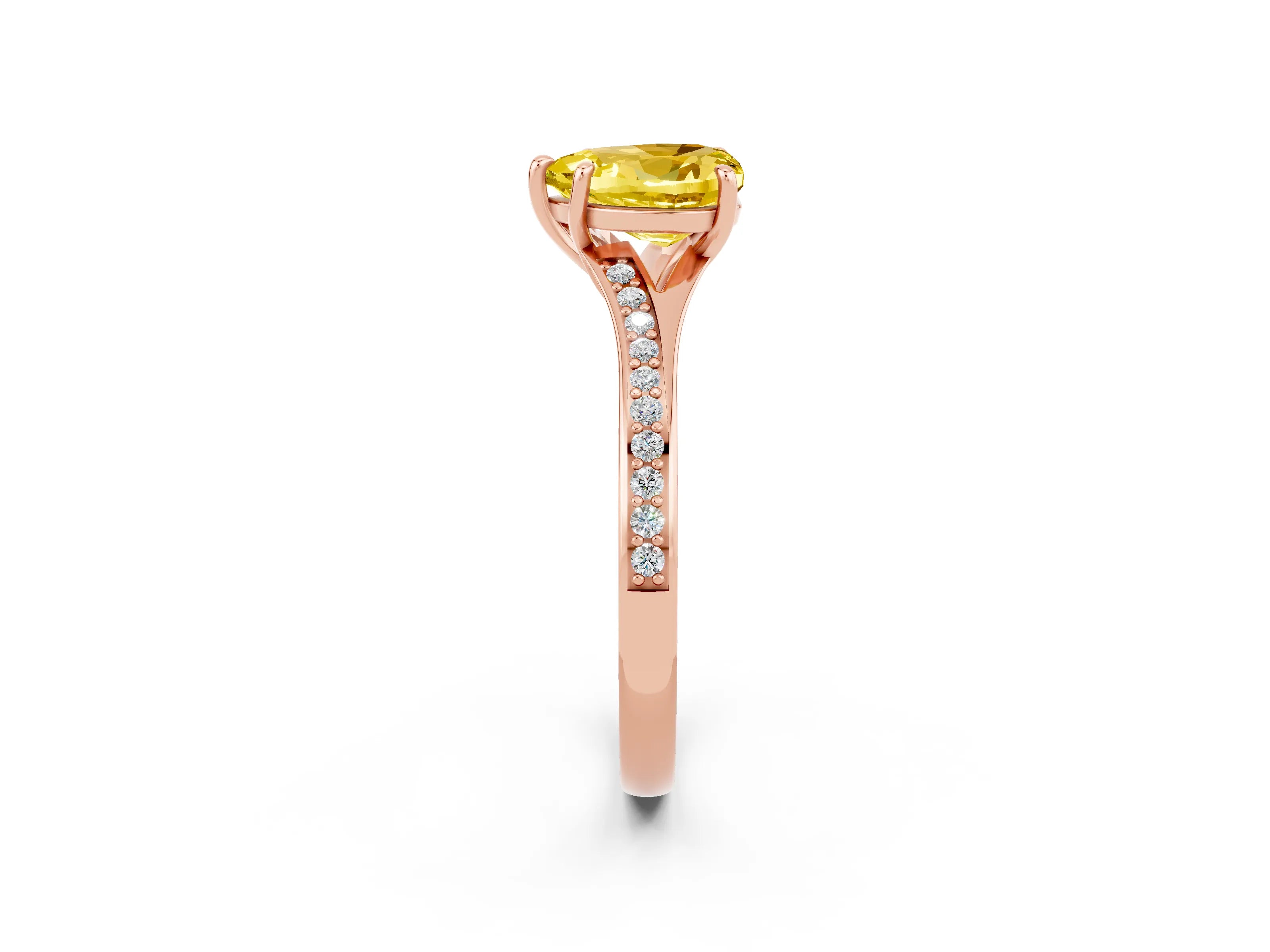 Rose gold Heart Cut Yellow Sapphire Solitaire Ring with Pavé Band and Prong Setting_14