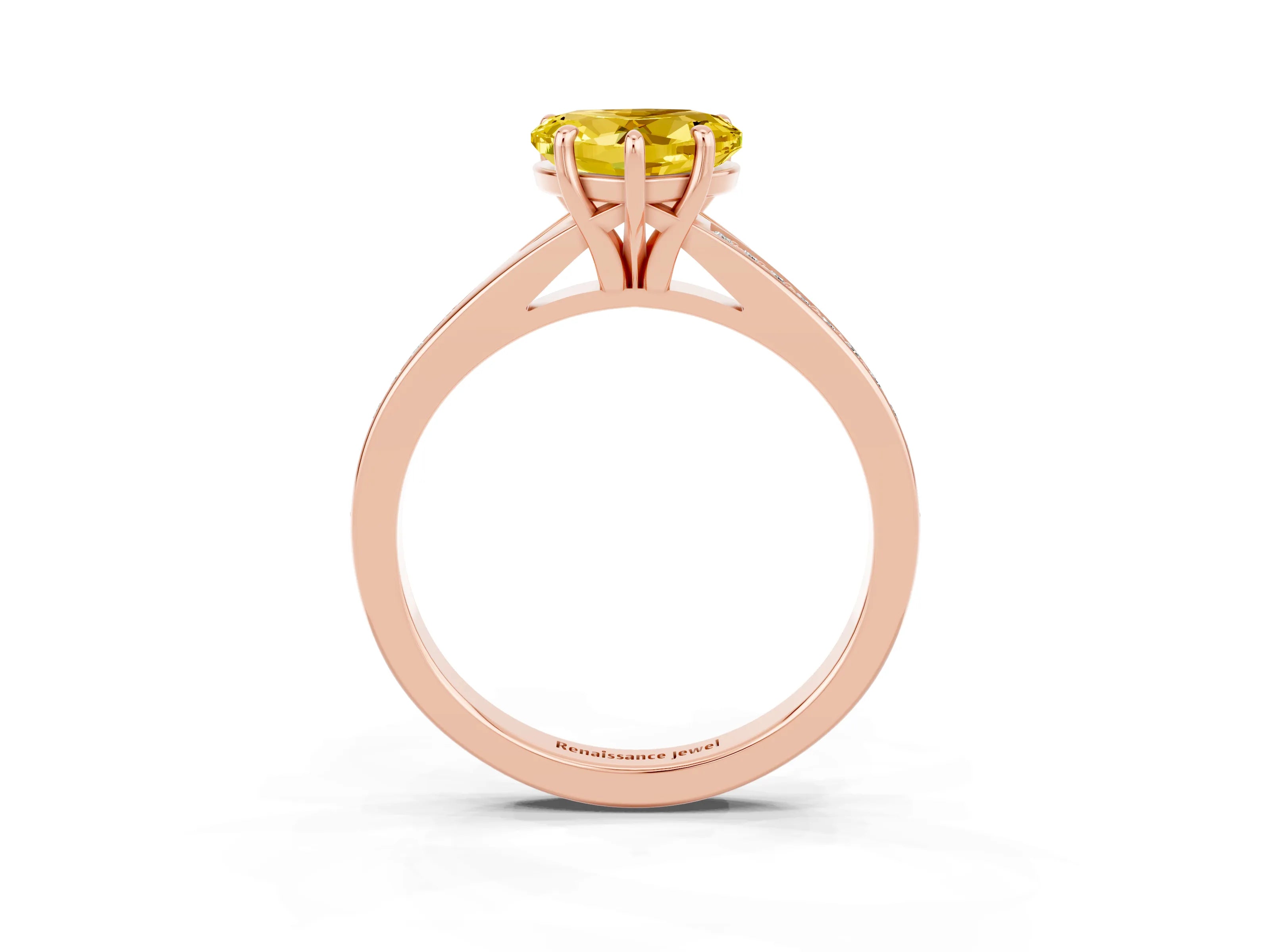 Rose gold Heart Cut Yellow Sapphire Solitaire Ring with Pavé Band and Prong Setting_15