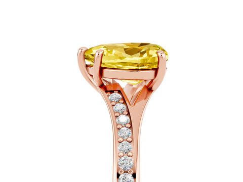 Rose gold Heart Cut Yellow Sapphire Solitaire Ring with Pavé Band and Prong Setting_17