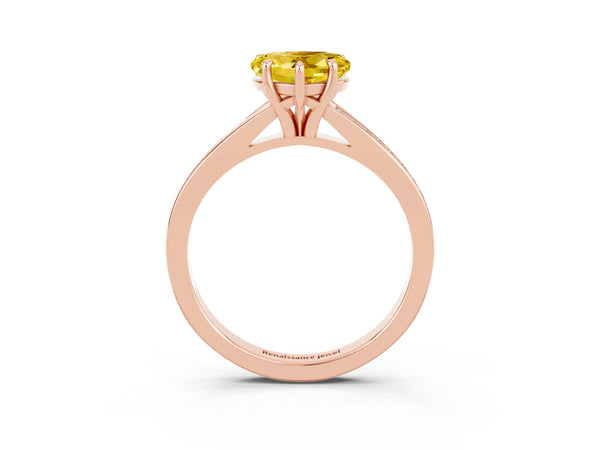 Rose gold Heart Cut Yellow Sapphire Solitaire Ring with Pavé Band and Prong Setting