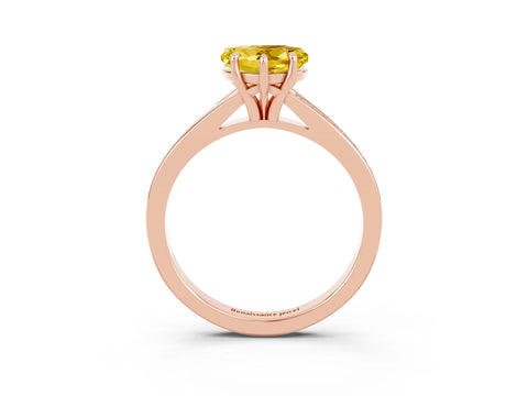 Rose gold Heart Cut Yellow Sapphire Solitaire Ring with Pavé Band and Prong Setting_3