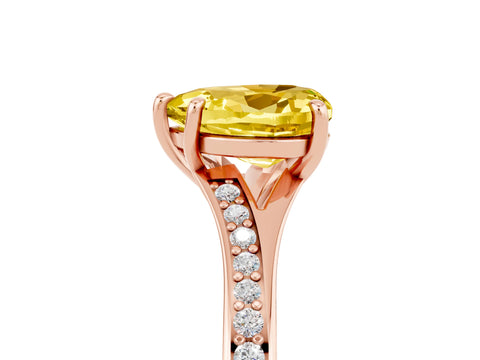 Rose gold Heart Cut Yellow Sapphire Solitaire Ring with Pavé Band and Prong Setting_5