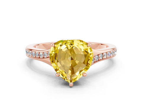 Rose gold Heart Cut Yellow Sapphire Solitaire Ring with Pavé Band and Prong Setting