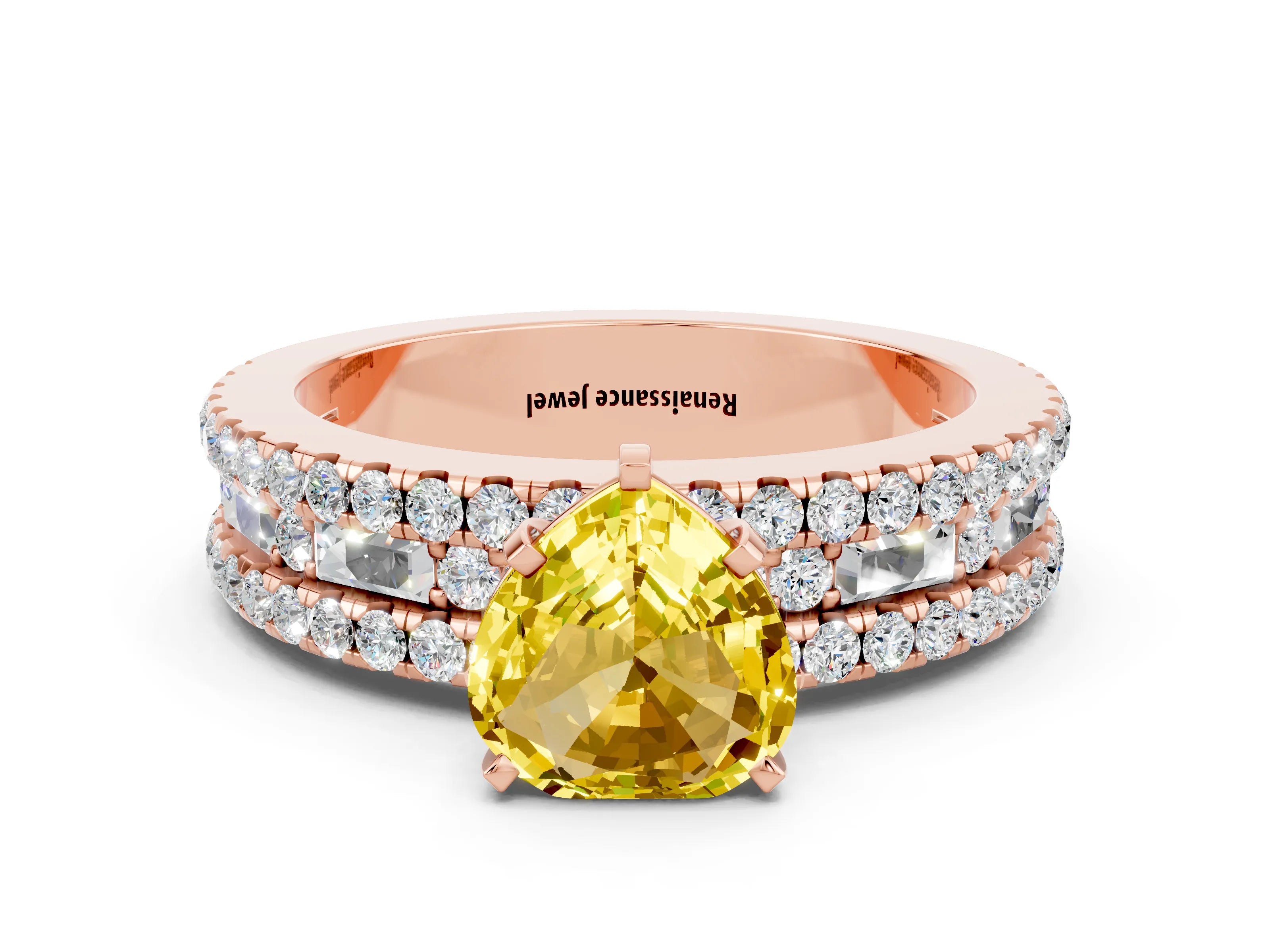 Rose gold Heart Cut Yellow Sapphire Solitaire Ring with Pavé and Channel Set Band_24