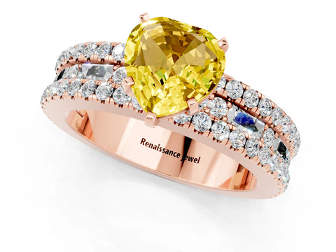 Rose gold Heart Cut Yellow Sapphire Solitaire Ring with Pavé and Channel Set Band_25