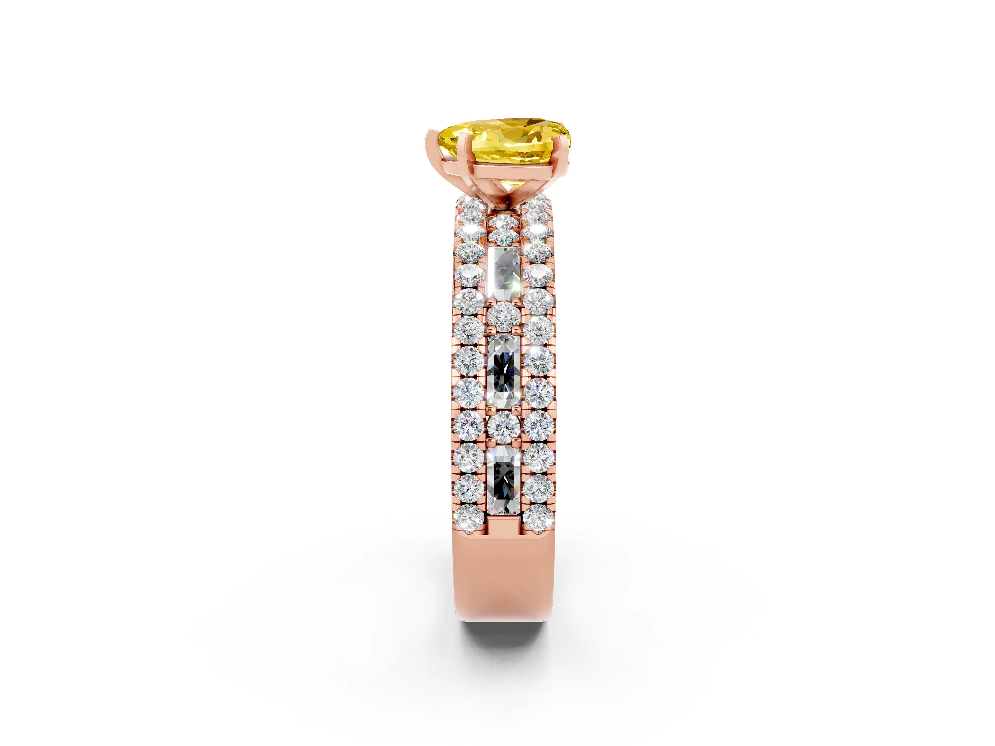 Rose gold Heart Cut Yellow Sapphire Solitaire Ring with Pavé and Channel Set Band_26