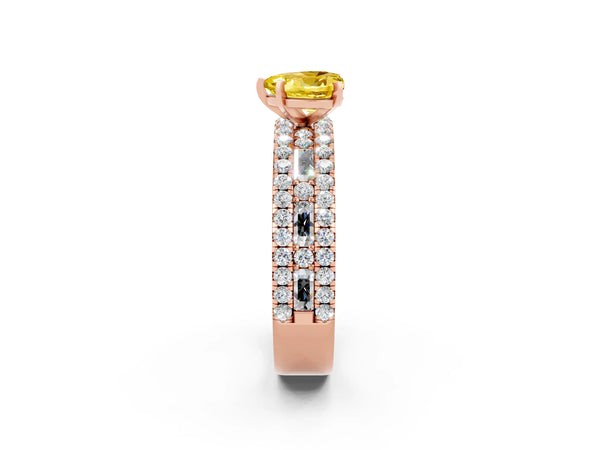 Rose gold Heart Cut Yellow Sapphire Solitaire Ring with Pavé and Channel Set Band