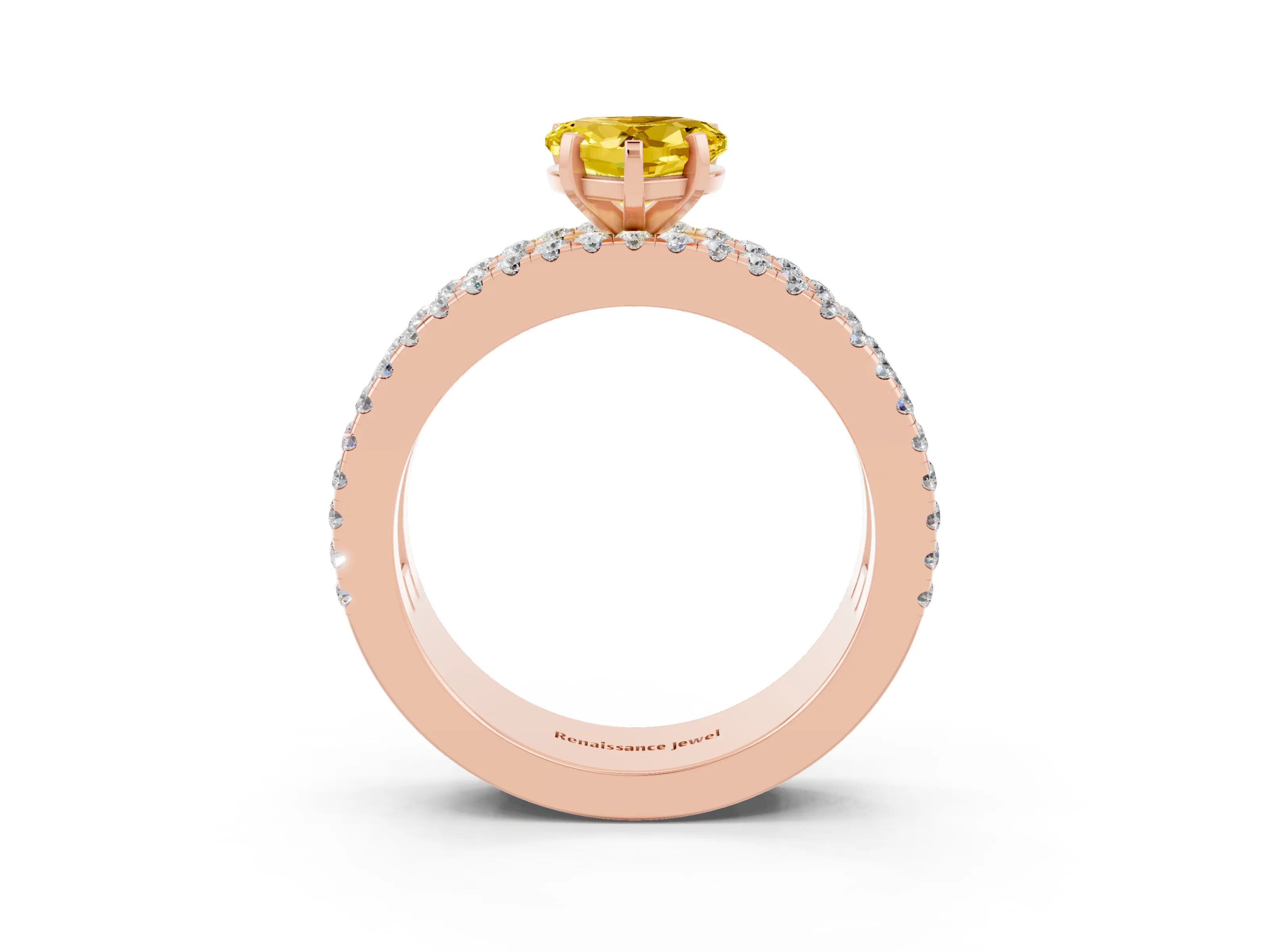 Rose gold Heart Cut Yellow Sapphire Solitaire Ring with Pavé and Channel Set Band_27