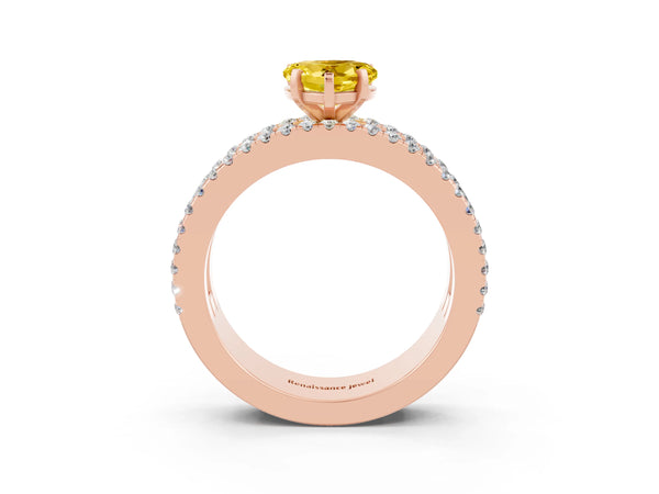 Rose gold Heart Cut Yellow Sapphire Solitaire Ring with Pavé and Channel Set Band