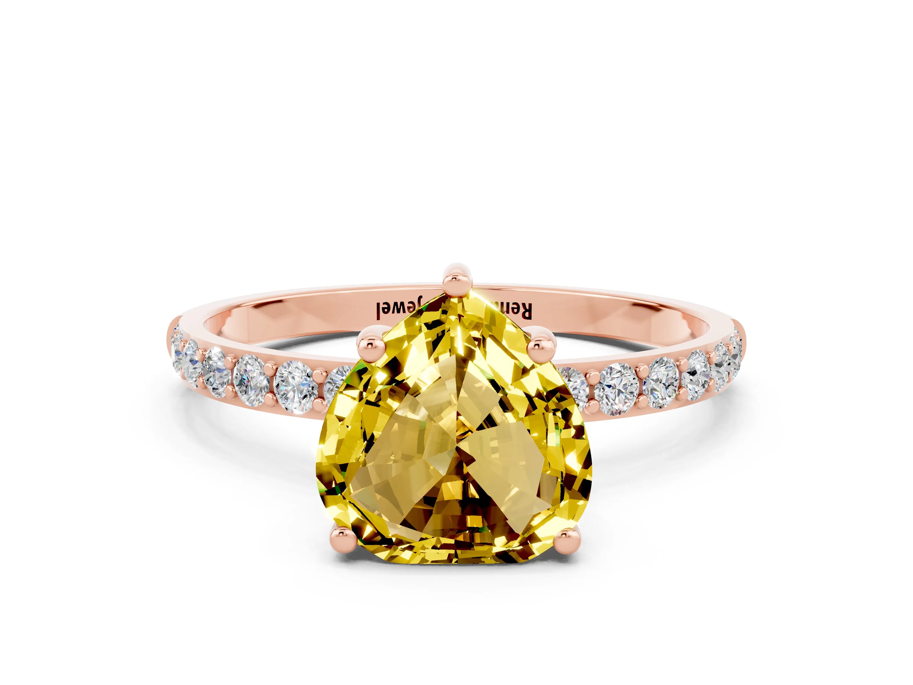 Rose gold Heart Cut Yellow Sapphire Solitaire Ring with Pave Band and Four Prong Setting_48