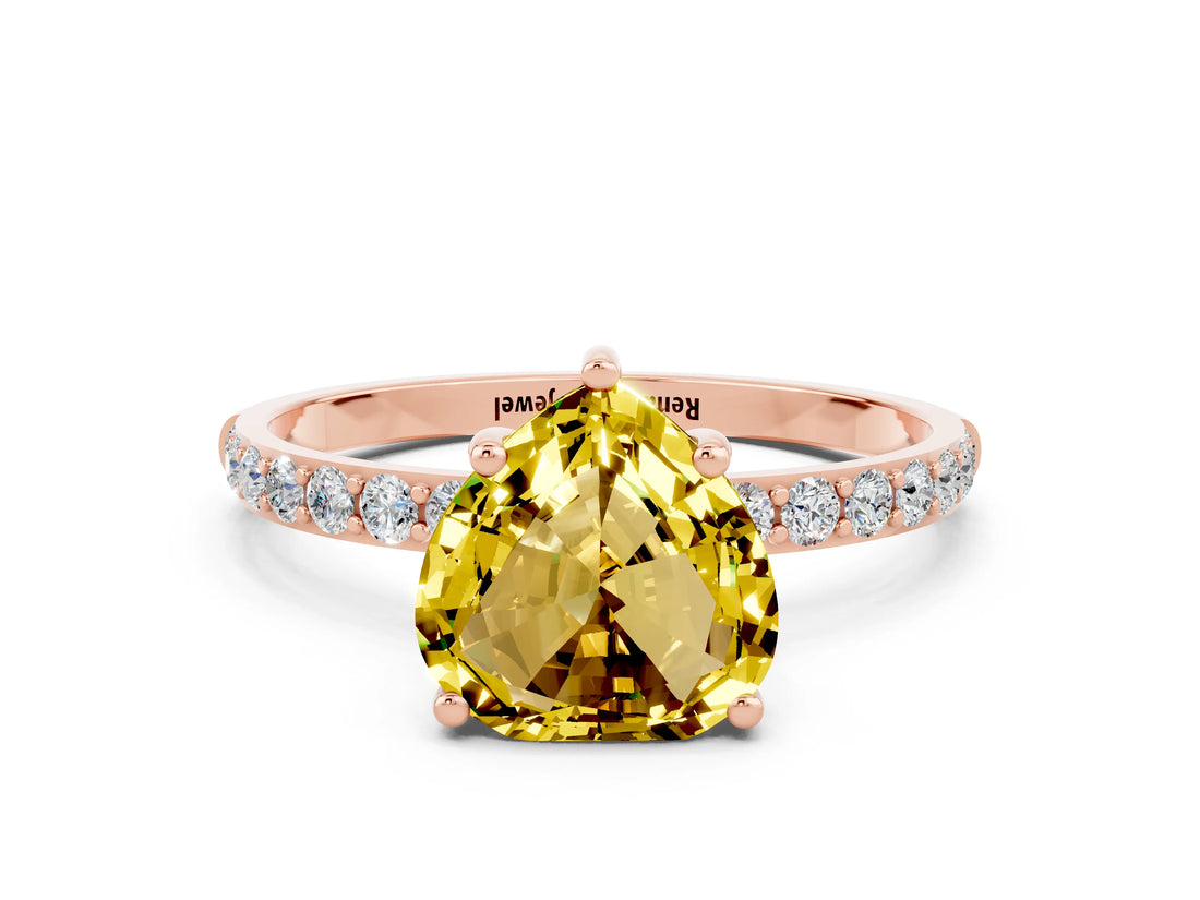 Rose gold Heart Cut Yellow Sapphire Solitaire Ring with Pave Band and Four Prong Setting_48