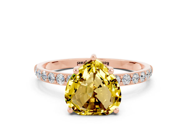 Rose gold Heart Cut Yellow Sapphire Solitaire Ring with Round  Pavé Band and Prong Setting