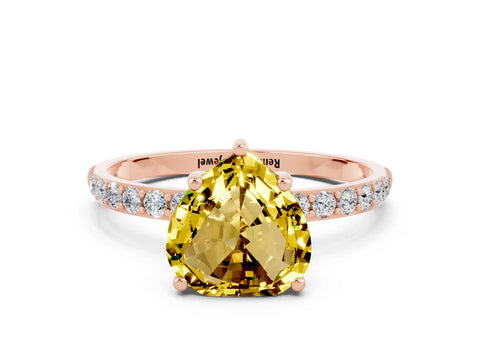 Rose gold Heart Cut Yellow Sapphire Solitaire Ring with Pave Band and Four Prong Setting_48