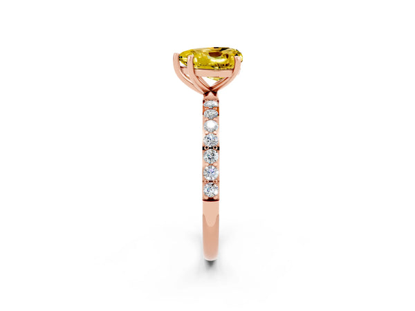 Rose gold Heart Cut Yellow Sapphire Solitaire Ring with Round  Pavé Band and Prong Setting