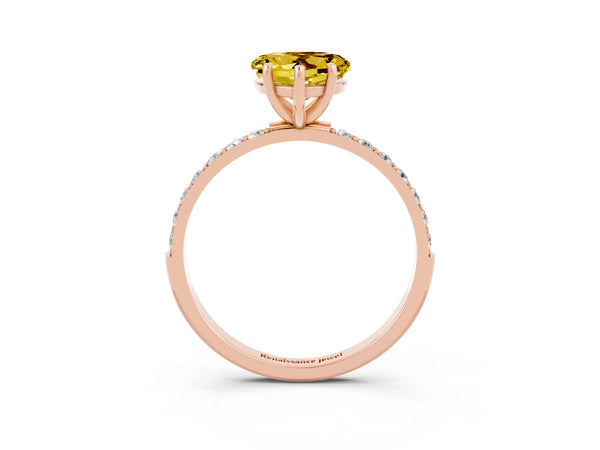 Rose gold Heart Cut Yellow Sapphire Solitaire Ring with Round  Pavé Band and Prong Setting