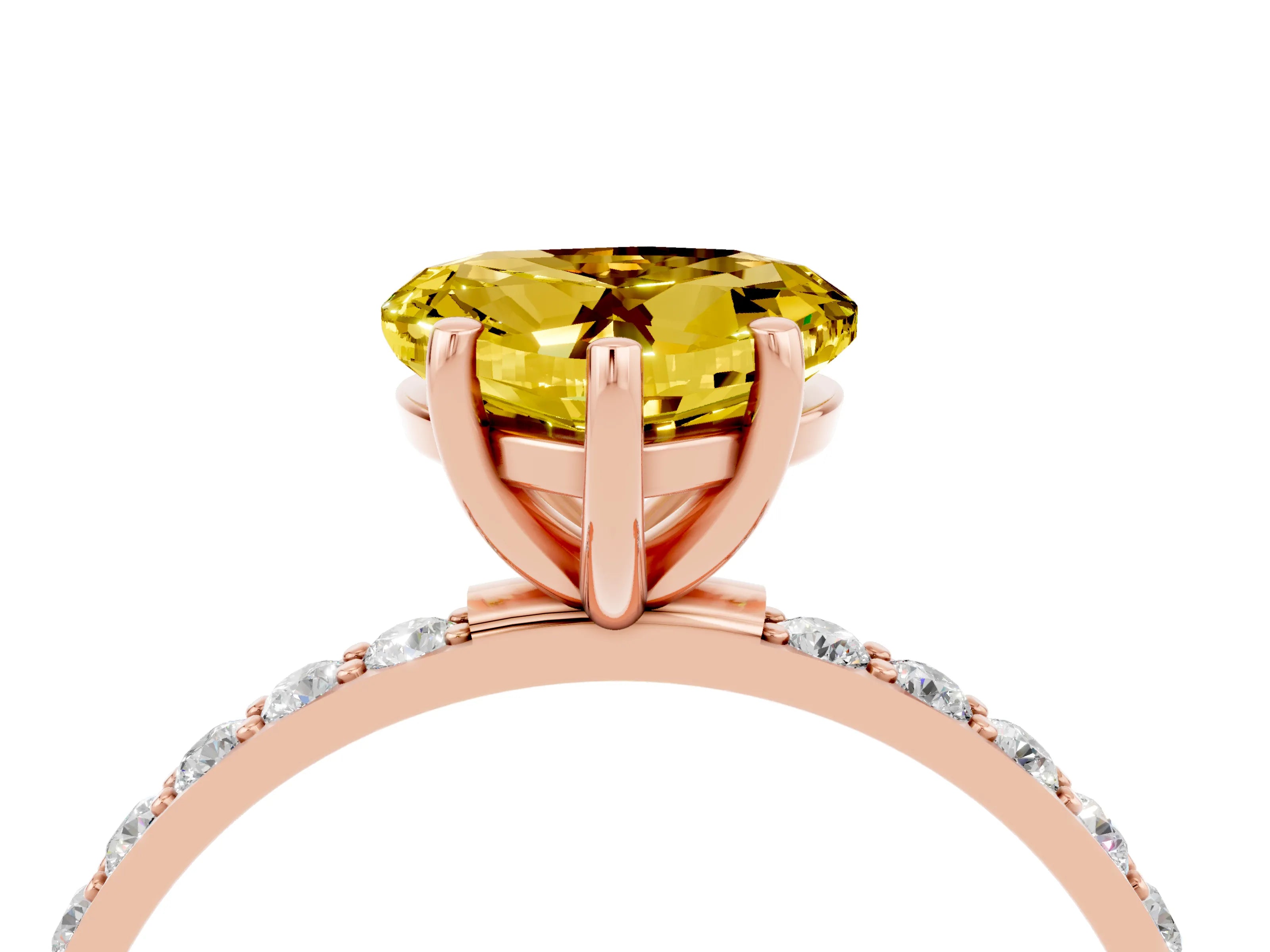 Rose gold Heart Cut Yellow Sapphire Solitaire Ring with Pave Band and Four Prong Setting_52