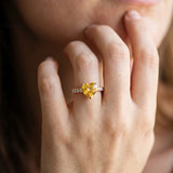 Rose gold Heart Cut Yellow Sapphire Solitaire Ring with Round  Pavé Band and Four-Prong Setting_80