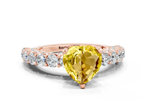Rose gold Heart Cut Yellow Sapphire Solitaire Ring with Shared Prong Pavé Band and Four-Prong Setting_12